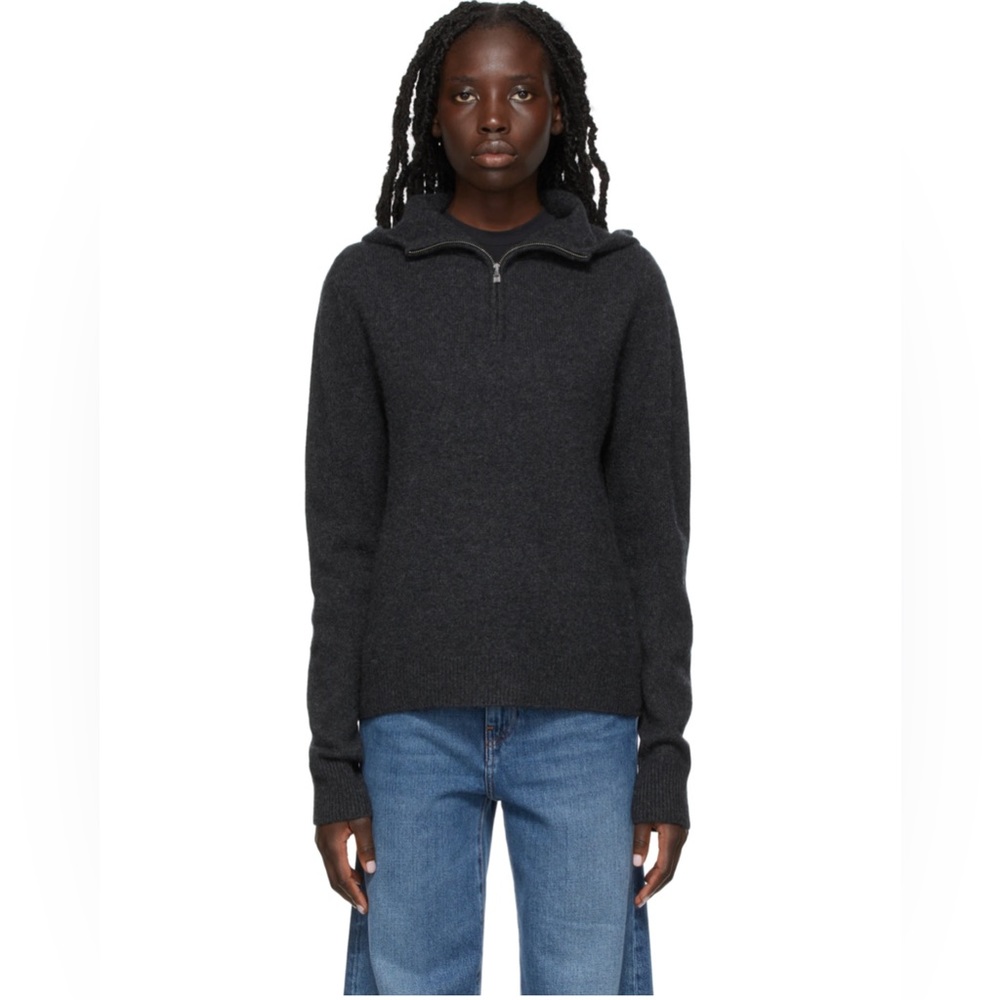 Charcoal gray TOTÊME Cashmere Quarter-Zip classy Hoodie